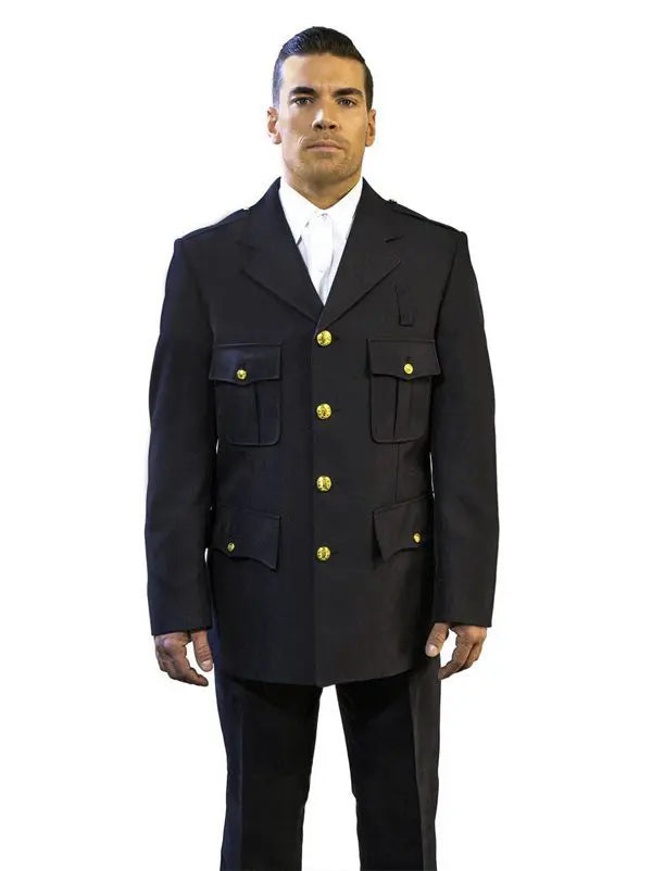 Anchor Uniform Men's Single Breasted Coat with Top Patch Pockets and Bottom Flaps – Polyester Wool Blend