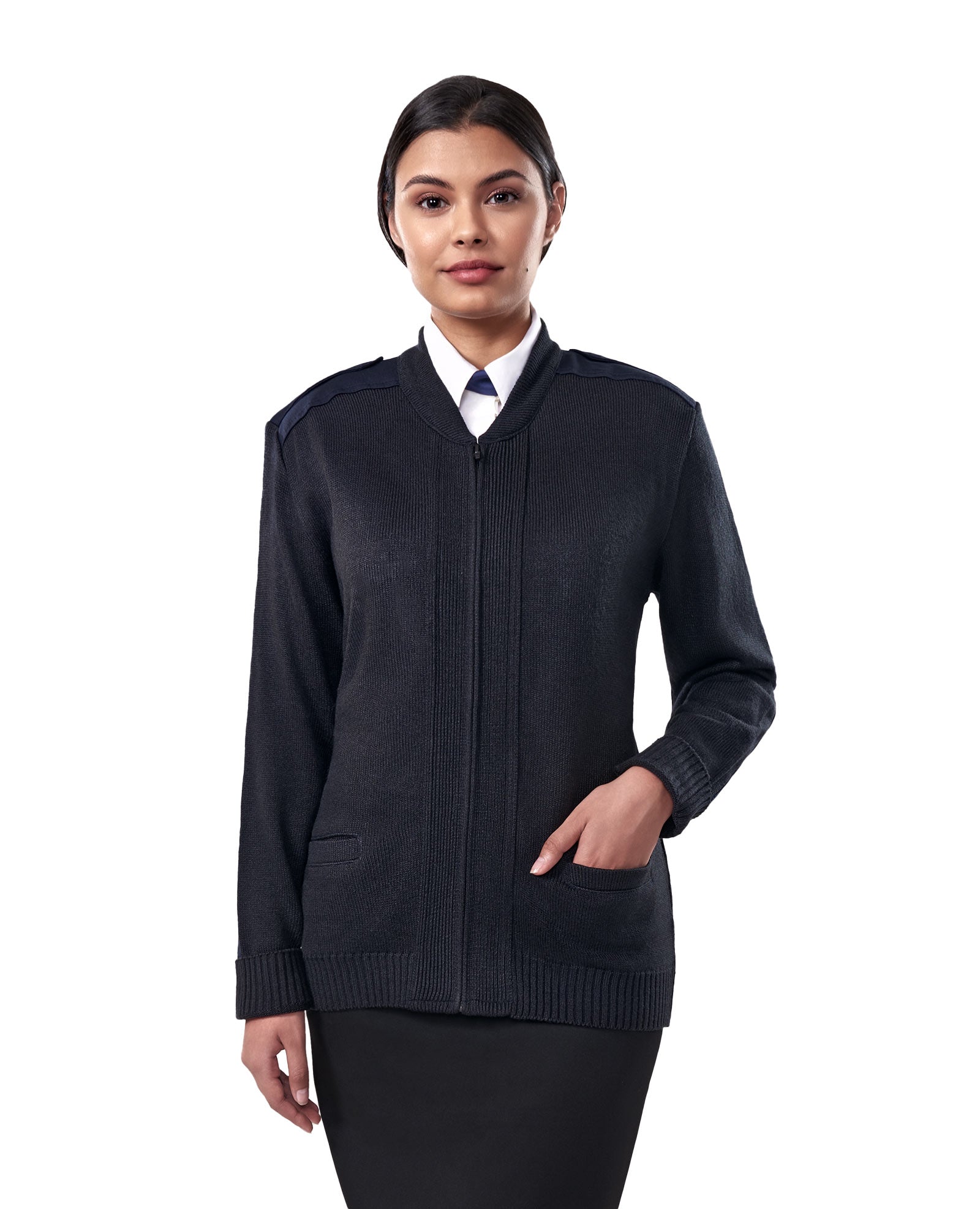 Cobmex Crew Neck Zip Front “Commando” with Pockets, VELCRO® Brand fastened Epaulets, Shoulder and Elbow Patches