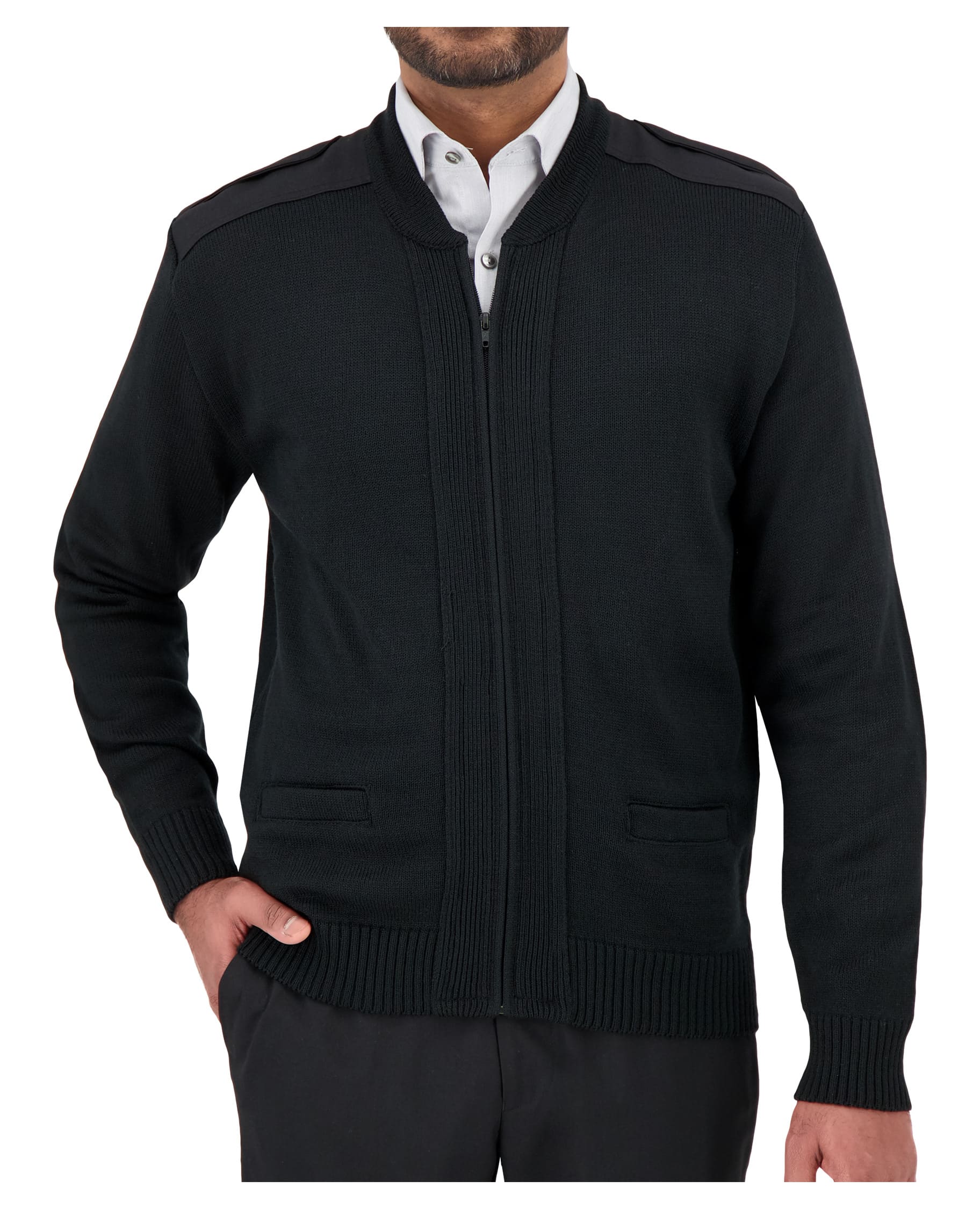 Cobmex Crew Neck Zip Front “Commando” with Pockets, VELCRO® Brand fastened Epaulets, Shoulder and Elbow Patches