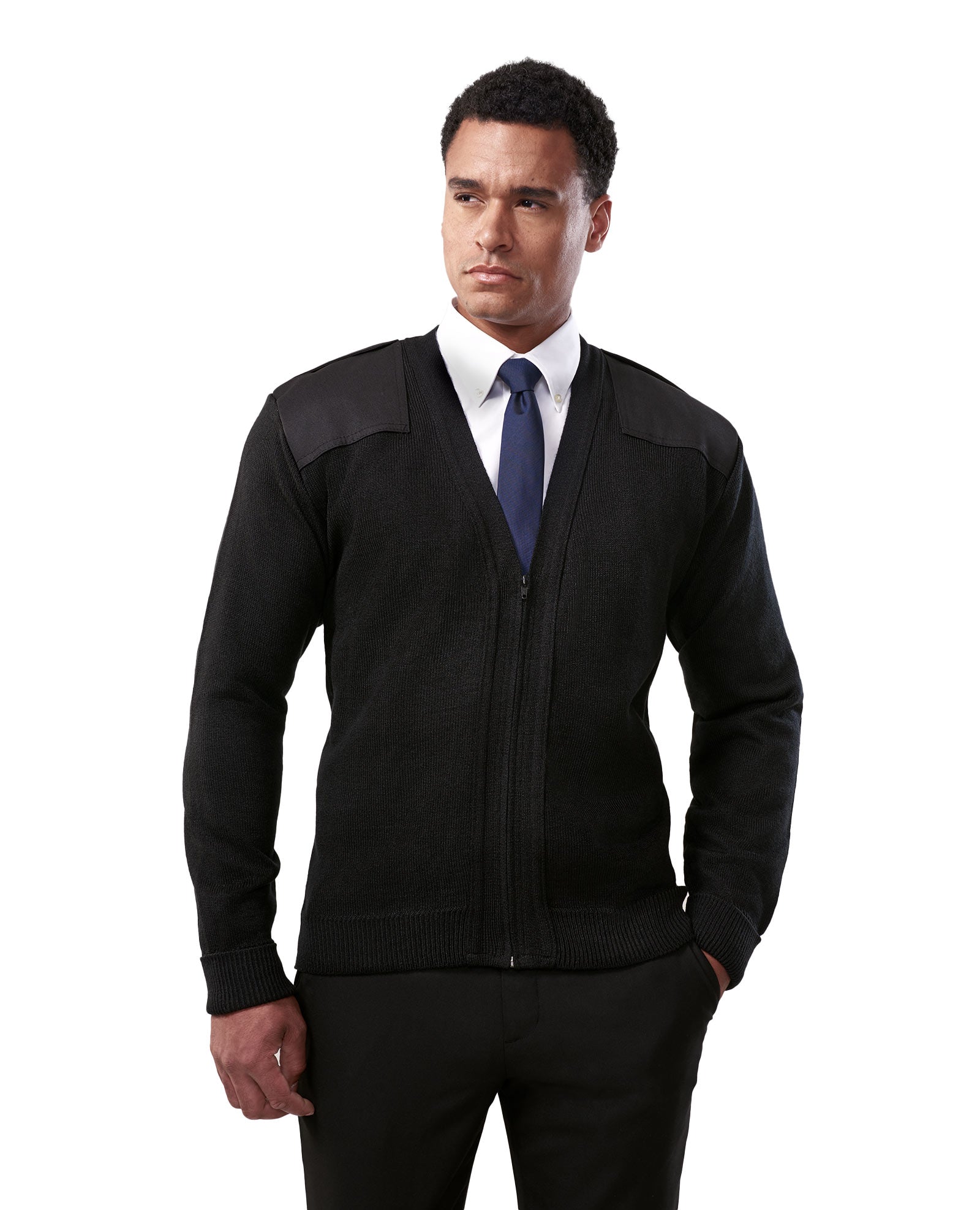 Cobmex V-Neck Zip Front “Commando” with VELCRO® Brand fastened Epaulets, Turned Up Cuffs, Shoulder and Elbow Patches