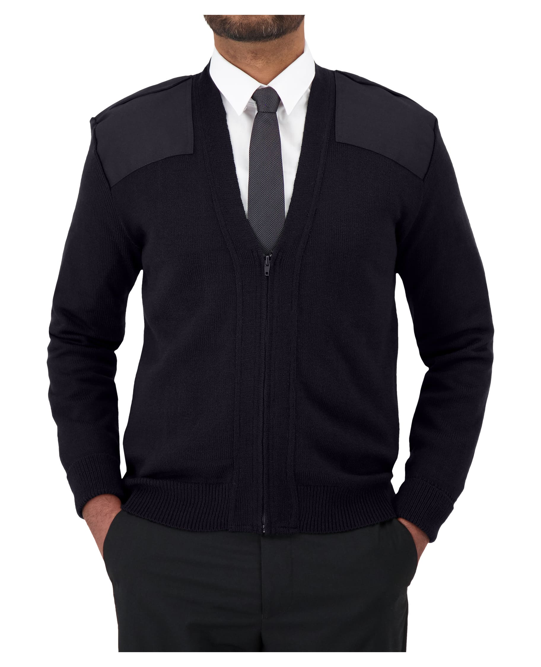 Cobmex V-Neck Zip Front “Commando” with VELCRO® Brand fastened Epaulets, Turned Up Cuffs, Shoulder and Elbow Patches