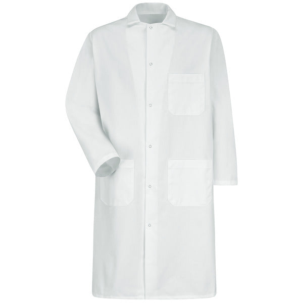 Red Kap Gripper-Front Butcher Frock with Exterior Pocket - White