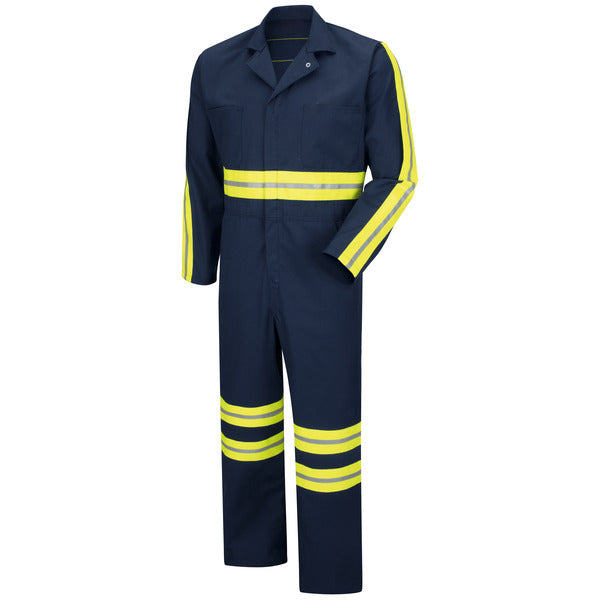 Red Kap Enhanced Visibility Twill Action Back Coverall - Navy with Yellow/Green Visibility Trim