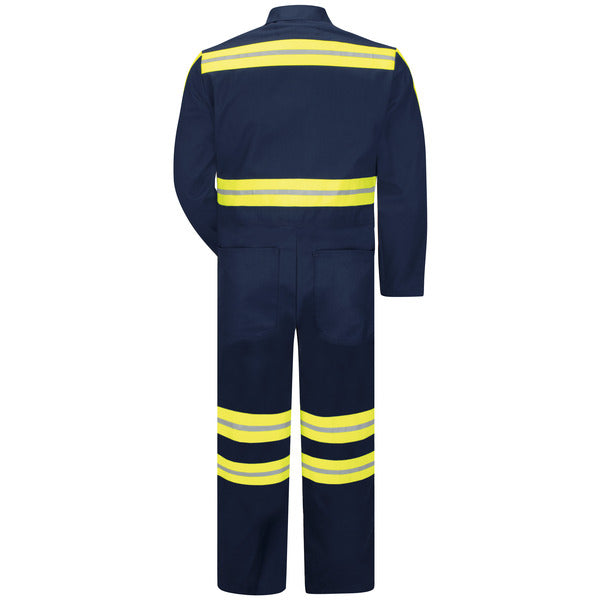 Red Kap Enhanced Visibility Twill Action Back Coverall - Navy with Yellow/Green Visibility Trim