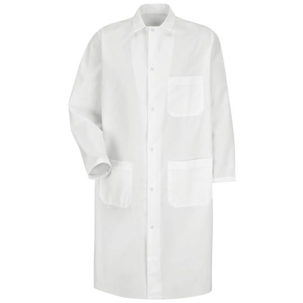 Red Kap Gripper-Front Spun Polyester Butcher Coat with Exterior Pocket - White
