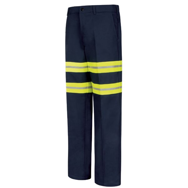 Red Kap Men's Enhanced Visibility Wrinkle-Resistant Cotton Pant - Navy with Yellow/Green Visibility Trim