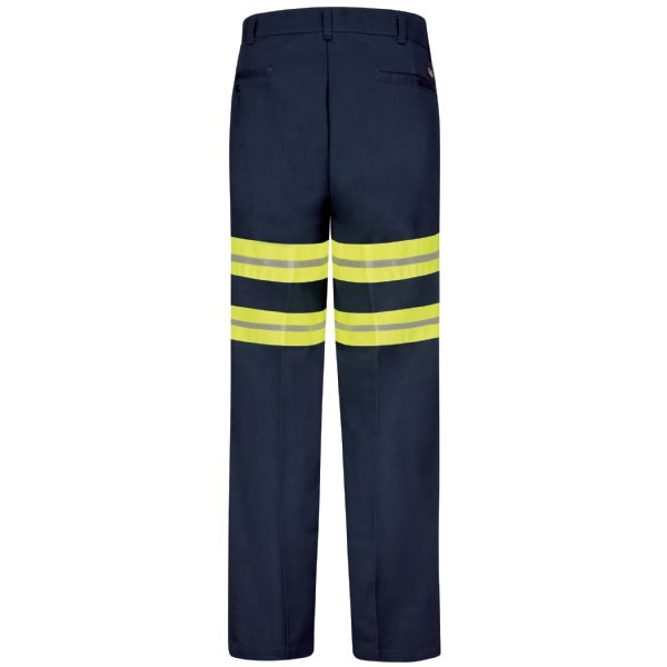 Red Kap Men's Enhanced Visibility Wrinkle-Resistant Cotton Pant - Navy with Yellow/Green Visibility Trim