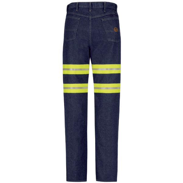 Red Kap Men's Enhanced Visibility Relaxed Fit Jean - Prewash with Yellow/Green Visibility Trim
