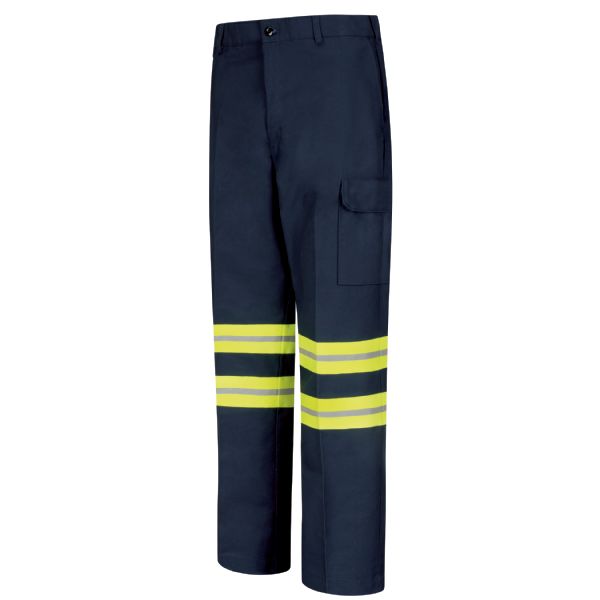 Red Kap Men's Enhanced Visibility Industrial Cargo Pant - Navy with Yellow/Green Visibility Trim