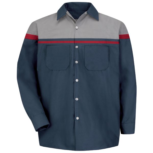 Red Kap Men's Long Sleeve Performance Tech Shirt - Navy/Red/Light Grey