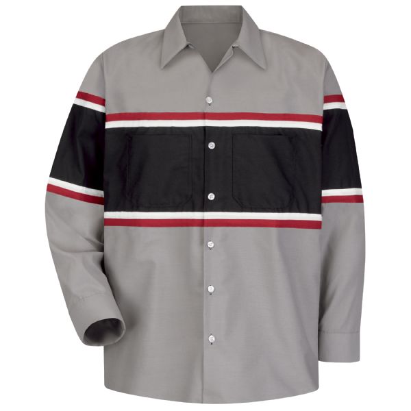 Red Kap Men's Long Sleeve Technician Shirt - Grey/Black w/Red/White