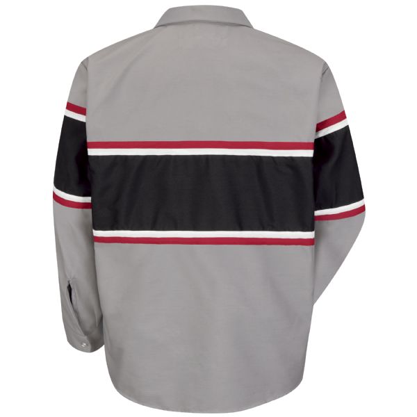 Red Kap Men's Long Sleeve Technician Shirt - Grey/Black w/Red/White