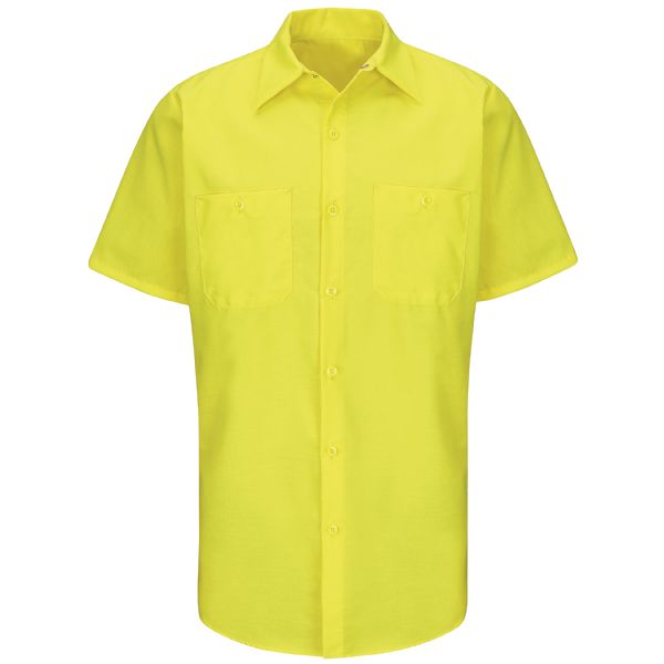 Red Kap Short Sleeve Enhanced Visibility Ripstop Work Shirt - Fluorescent Yellow/Green