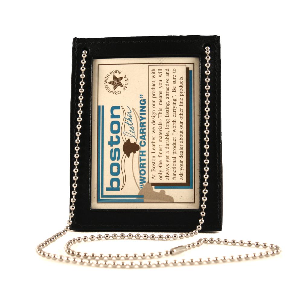 Boston Leather Neck Chain ID Holder with Recessed Badge Cutout 
